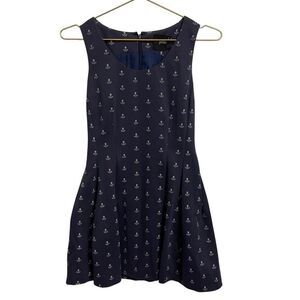 ASOS Petite Navy White Anchor Print Nautical Fit Flare Mini Dress Sleeveless 8P